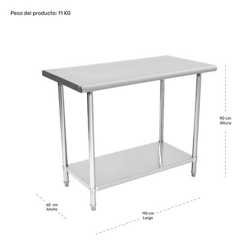 Mesa Isla Trabajo Acero Inoxidable Pasteur 110x60x90