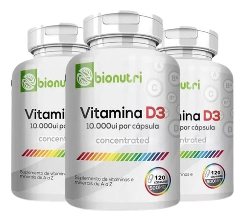 3uni Vitamina D3 10.000ui Por Cáps 500mg 100% Puro 360cáps Sabor Sem Sabor