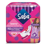 Toallitas Femeninas Saba Teens Nocturna Ultradelgada Con Alas 10 U