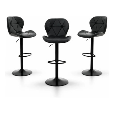Silla De Bar Y Barra De Cocina Moderno Con Respaldo Set 3 Pz Negro | Meses sin interés