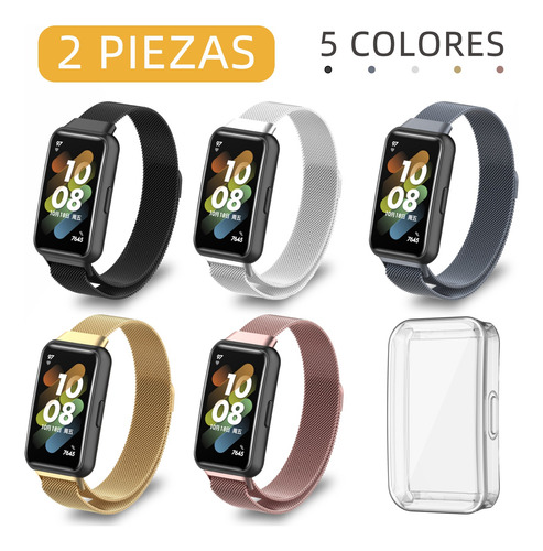 2 Correa Metal Compatible Con Huawei Band 7 + Funda Case