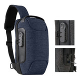 Bolsa Mochila Pochete Diagonal Transversal Ombro Masculina Cor Azul Desenho Do Tecido Nylon  Couro Sintético