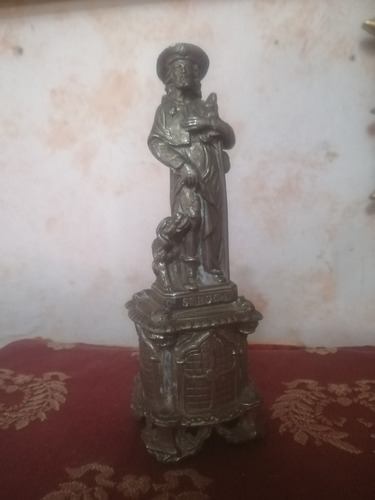 Estatua Figura Santo Colonial Estaño Antiguo San Roque Museo