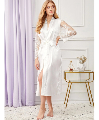 Roupão Robe Hobby  Longo Cetim Feminina Noiva