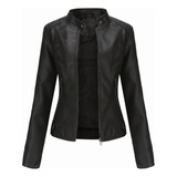 Cazadora Biker Casual De Piel Para Mujer