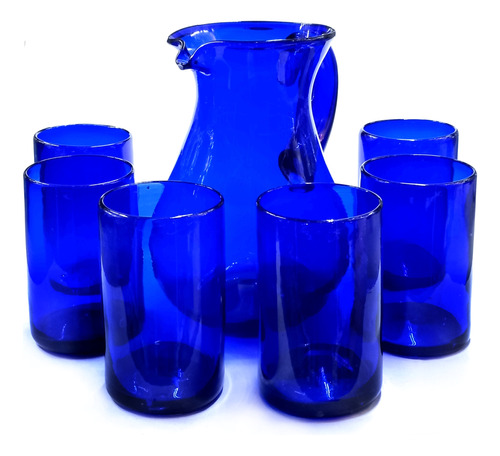 Set Jarra Pera 6 Vasos Agua De Color Sólido - Vidrio Soplado