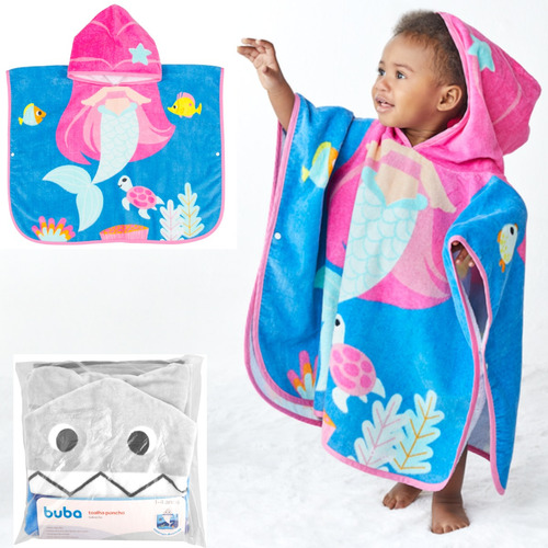 Toalha Poncho Roupão Banho Bebê Piscina Praia Algodão Buba