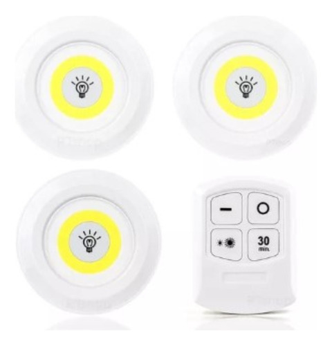 3 Luminárias Luz Led Spot Sem Fio Controle Nicho Teto Parede