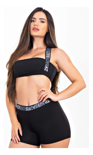 Short E Cropped Racy Conjunto Fitness Preto