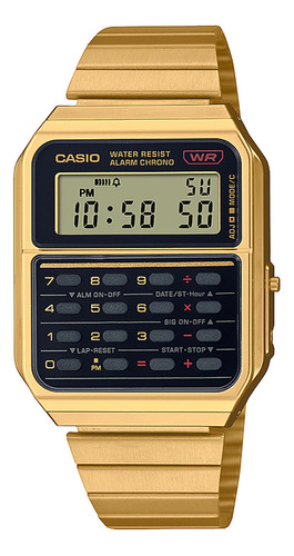 Reloj De Pulsera Casio Ca-500weg-1adf, Digital, Fondo Negro, Con Correa De Acero Inoxidable Color Dorado, Bisel Color Dorado Y Desplegable