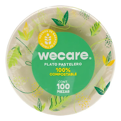 Plato Desechable Compostable We Care 6'' Bagazo Trigo 100 Piezas Beige | MercadoLibre