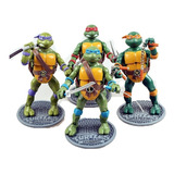 Set De 4 Tortugas Ninja Articuladas Con Base + Obsequio 