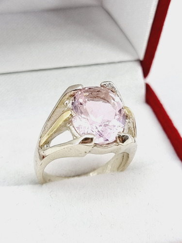 Anillo Plata 925 Y Oro Piedrs Rosa Elegante Delicado