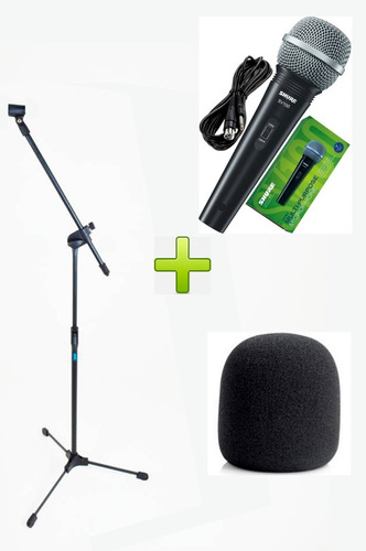 Kit Suporte Microfone Ask + Microfone Shure Sv100 + Espuma