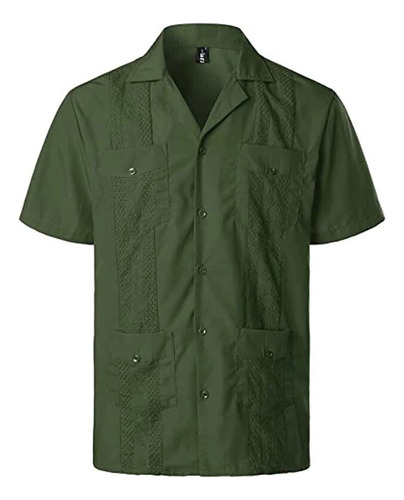 Camisa Militar Tipo Guayabera Para Hombre, Manga Corta, Bord