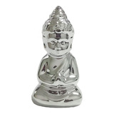 Enfeite Em Cerâmica Buda Grande Prata - 9cm