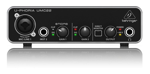 Interface De Audio Externa Usb 2x2 Behringer Umc22 Prm