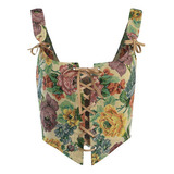 B Crop Top Mujer Sexy Retro Jacquard Flores Aesthetic