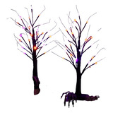 Arboles De Halloween Decorativos Luz Led Naranja Morado 2pzs