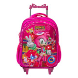 Mochila Infantil De Rodinhas Feminina Amy Sonic 3d Luz Led