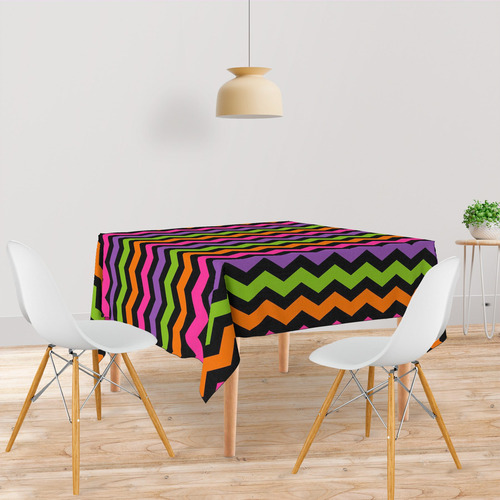 Toalha De Mesa Quadrada 4 Lugares Tecido Oxford Chevron Neon