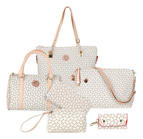 Set 6 Bolsas Mujer Cartera Estampada Moda Dama Cosmetiquera