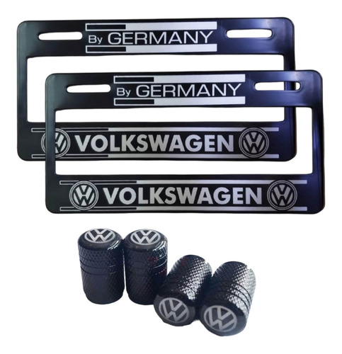 Set 2 Portaplacas Universal Volkswagen  + 4 Tapones Aire 