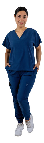 Pijama Quirúrgica Mujer Jogger Azul Petroleo Clororesistente