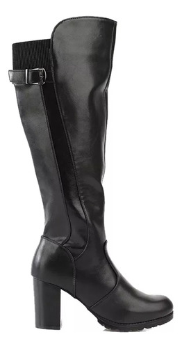 Bota Feminina Mooncity Cano Longo Salto Bloco Zíper Preta