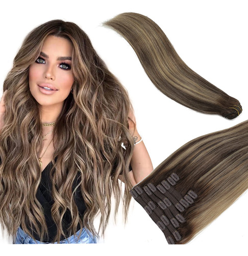 Extensiones De Cabello Humano Real Con Pinzas, Balayage, Col