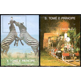 Santo Tomé & Principe - 2 Hojas Block Mint - Cebras Y Trenes