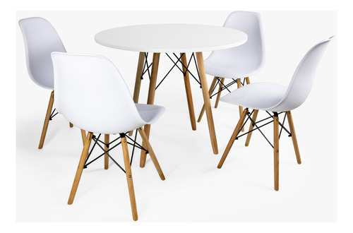 Conjunto Mesa Eiffel Branca 90cm + 4 Cadeiras Eames Design Cor Da Tampa Branco