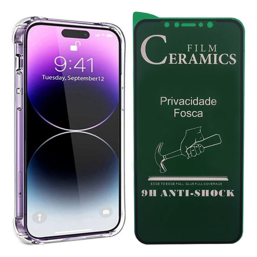 Capinha Para iPhone 13 14 Pro Max + Película De Privacidade