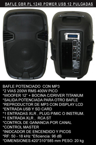 Bafle Gbr 12  Potenciado Pl1240 Mp3 