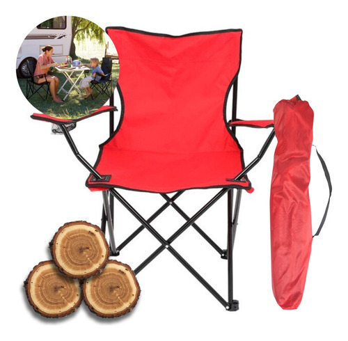Silla Para Acampar Plegable Camping Playa Y Pesca Portatil Color Rojo