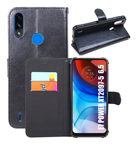 Capa Carteira Couro Para Motorola Moto E7 Power Xt2097 