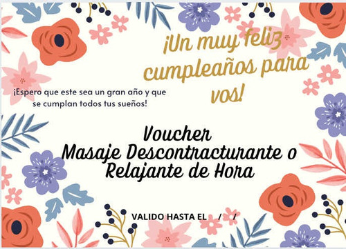 Voucher Cumpleaños Masaje Descontracturante De Hora