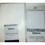 Cortina Baño Blanca + Forro + Ganchos 180x180cm Chiteco