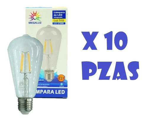 Paquete 10 Piezas Foco Pera Vintage Led Luz Calida 4w  E27