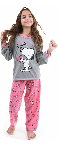 Pijama Longo Infantil Menina Com Estampa Inverno Manga Longa