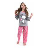 Pijama Longo Infantil Menina Com Estampa Inverno Manga Longa