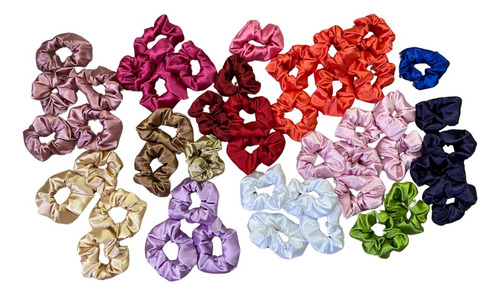 Scrunchies En Satín X 5 Und Moñas Cabello Colores Surtidos