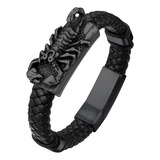 Pulsera De Cuero Negro Con Forma De Escorpión Para Hombres Y