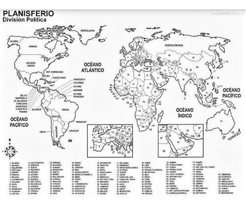 Mapa Planisferio Con Y Sin Nombres Paq.con 100 Pzs T/carta