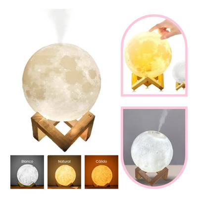 Humidificador Lámpara Luna 3d 880ml Base Madera 3 Tonos Luz | MercadoLibre