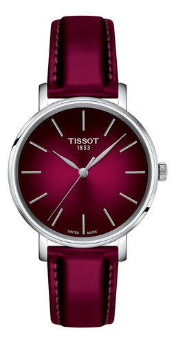 Reloj Tissto Everytime Cuero Burdeo