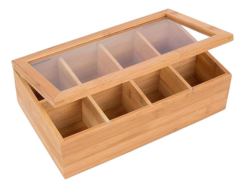 Caja De Té De Madera Con Tapa, Pequeña Caja De 8 Rejillas