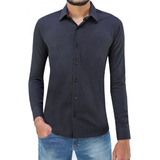 Camisa Manga Longa Essencial Slim Masculina Ogochi Preta