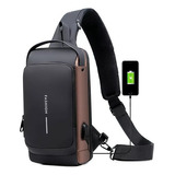 Bolso De Hombro Antirrobo Sport Sling Con Cargador Usb Color Marrón Claro