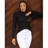  Blusa Tricot Feminina Manga Longa Lã Básica De Frio Inverno